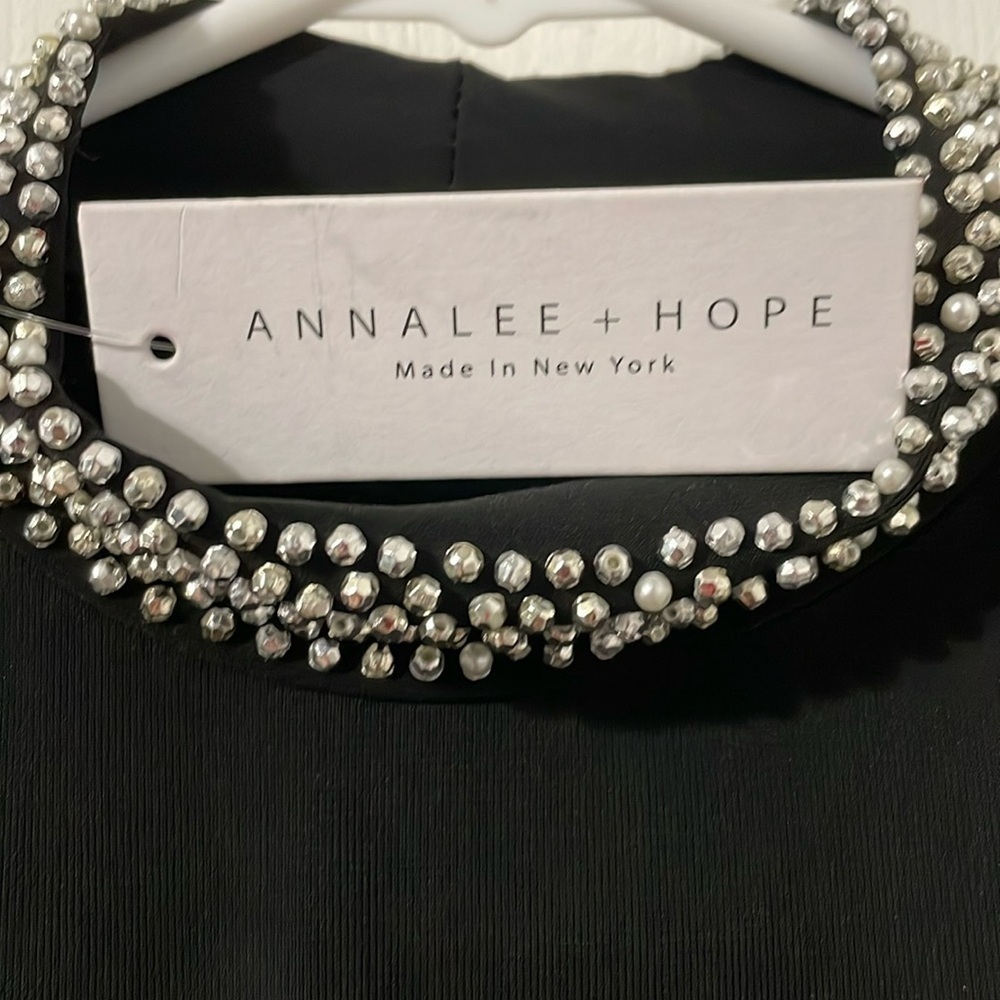 NWT Annalee + Hope Made in New York Black Midi Dress Beaded Neckline Size XS - Picture 3 of 10